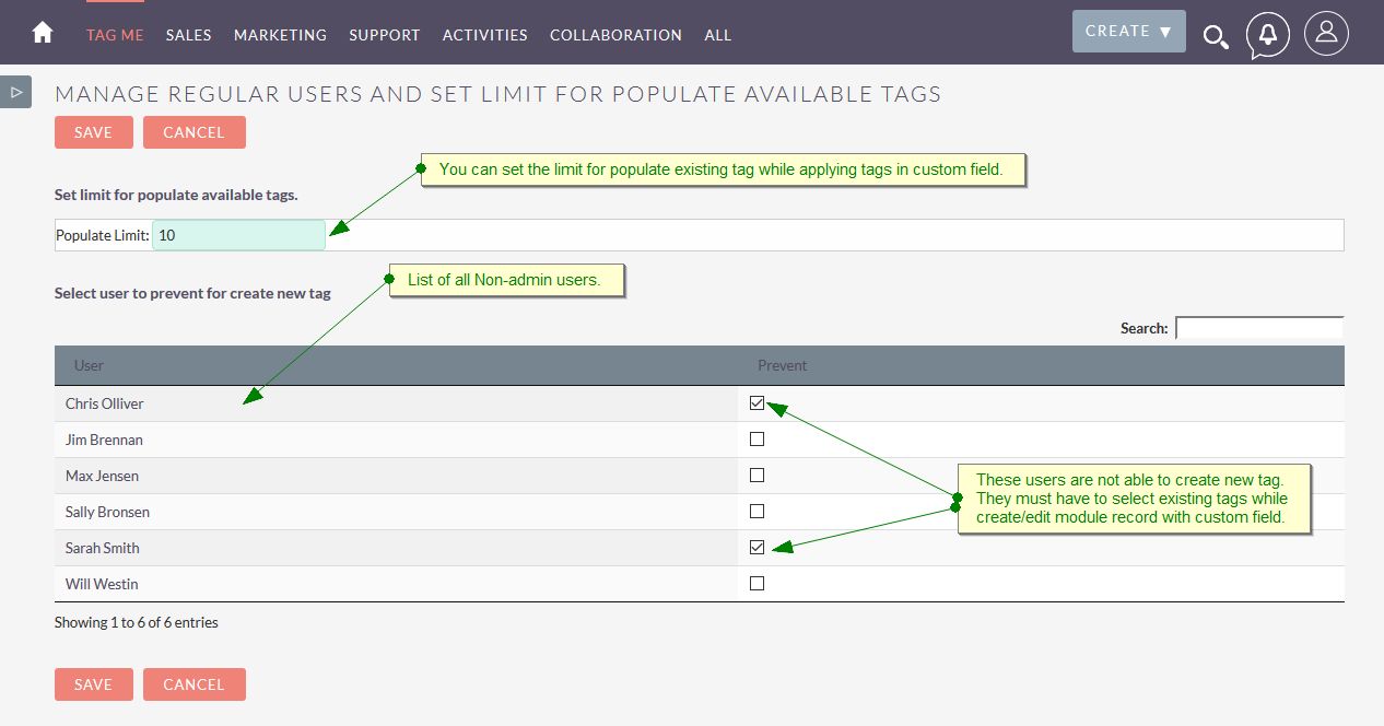 Manage users and populate limit