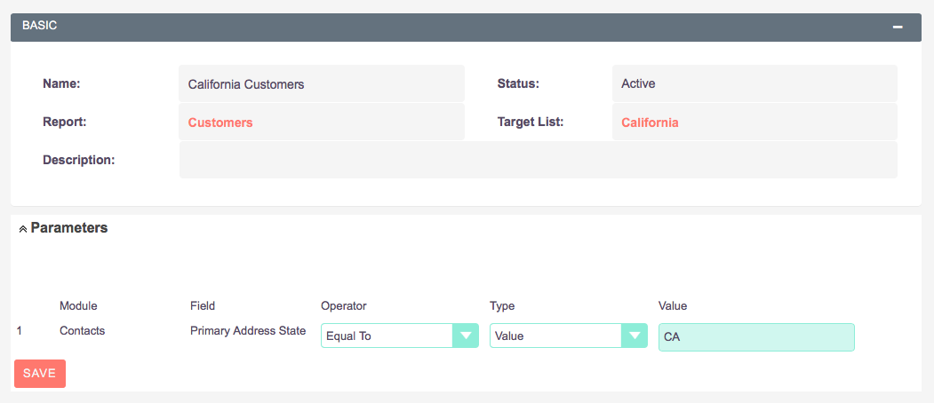 Sync Report parameters