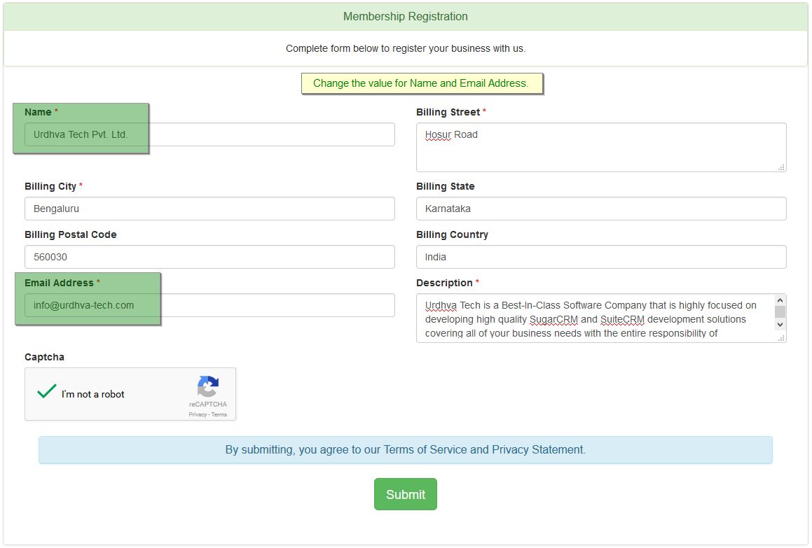 Updated record in CRM