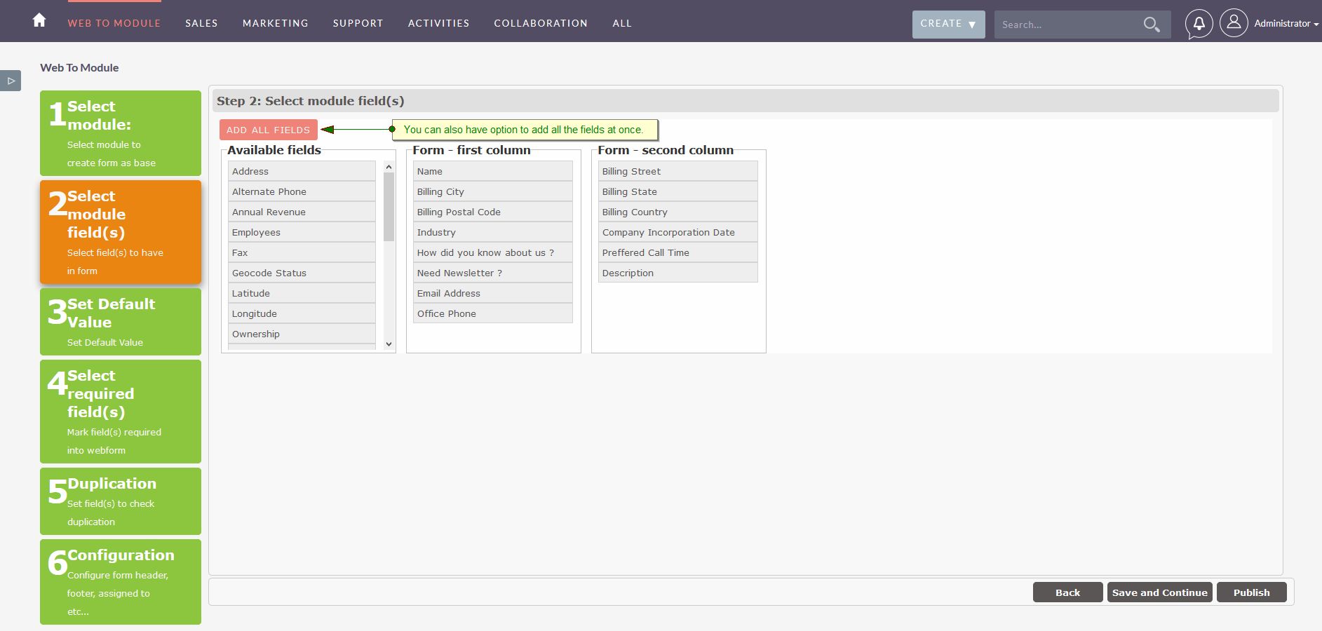 Select field(s) to display in WebForm