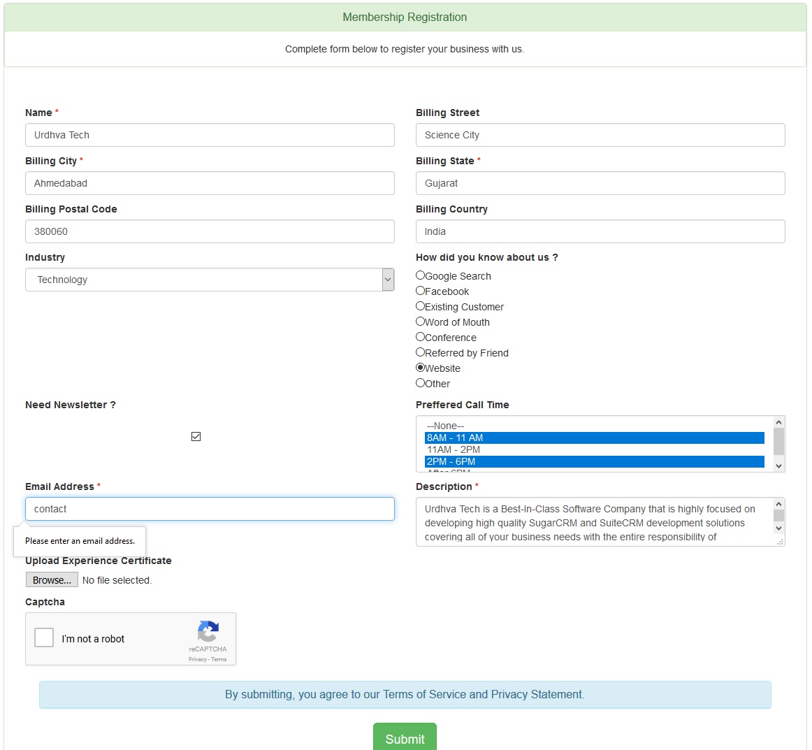 Form email field validation