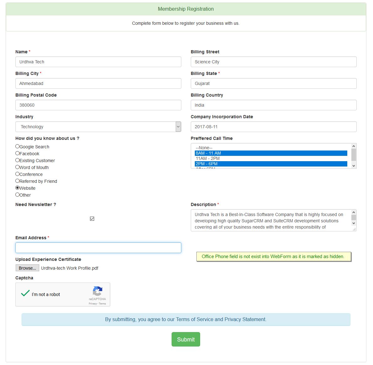 WebForm in browser