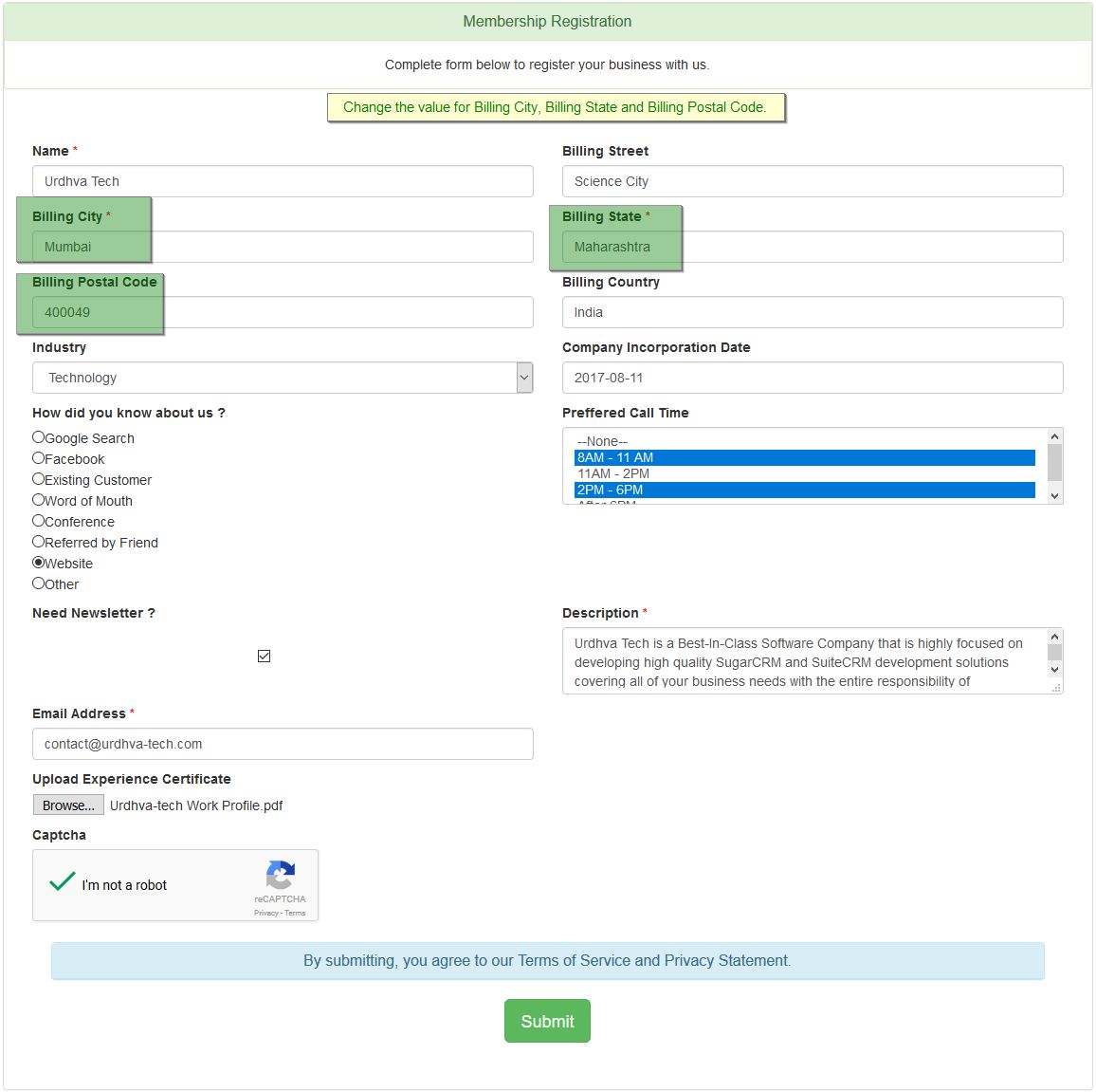 Change field(s) value for record updation