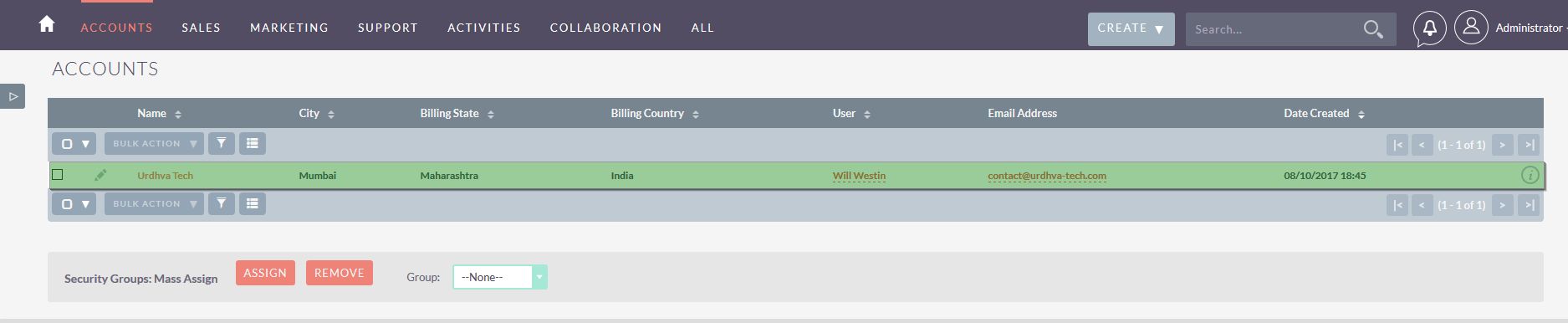 Updated record in CRM