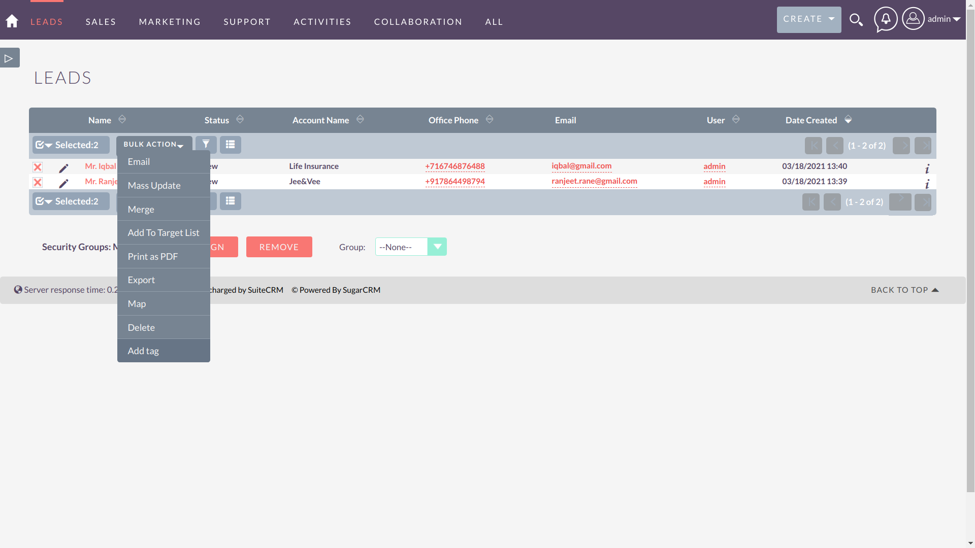 Add Tag for SuiteCRM tagging multiple records