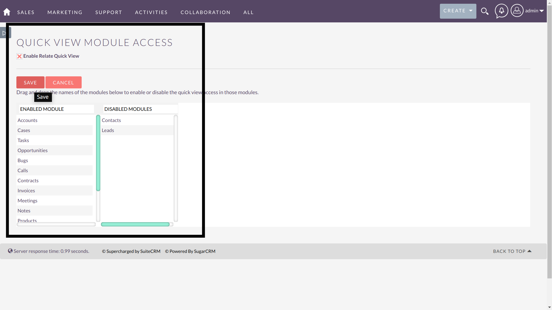 Relate Quickview add-on for SuiteCRM configuration