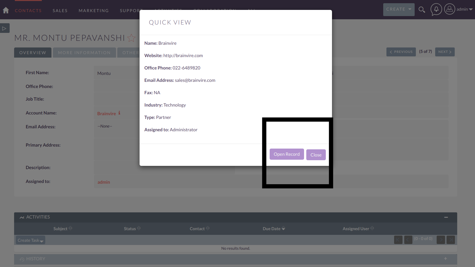 Relate Quickview add-on for SuiteCRM Detail View