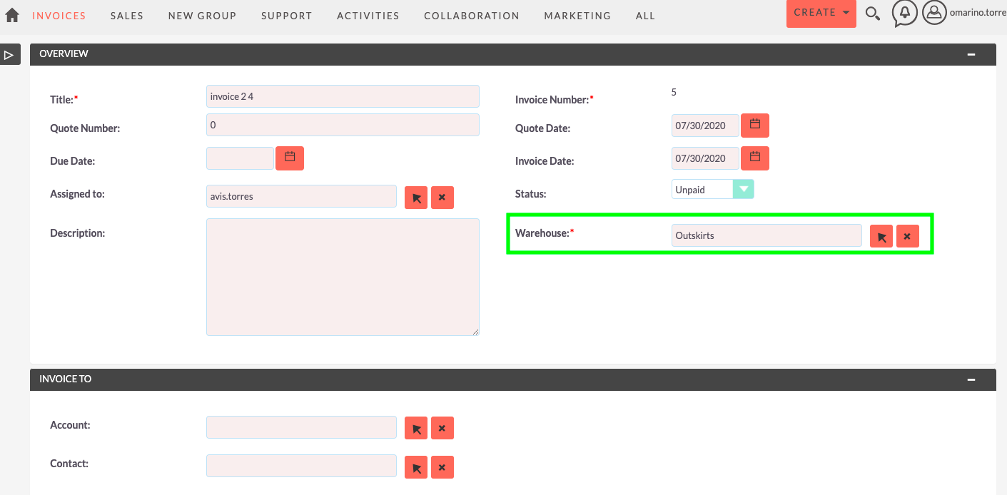 Inventory Management integration for SuiteCRM invoices