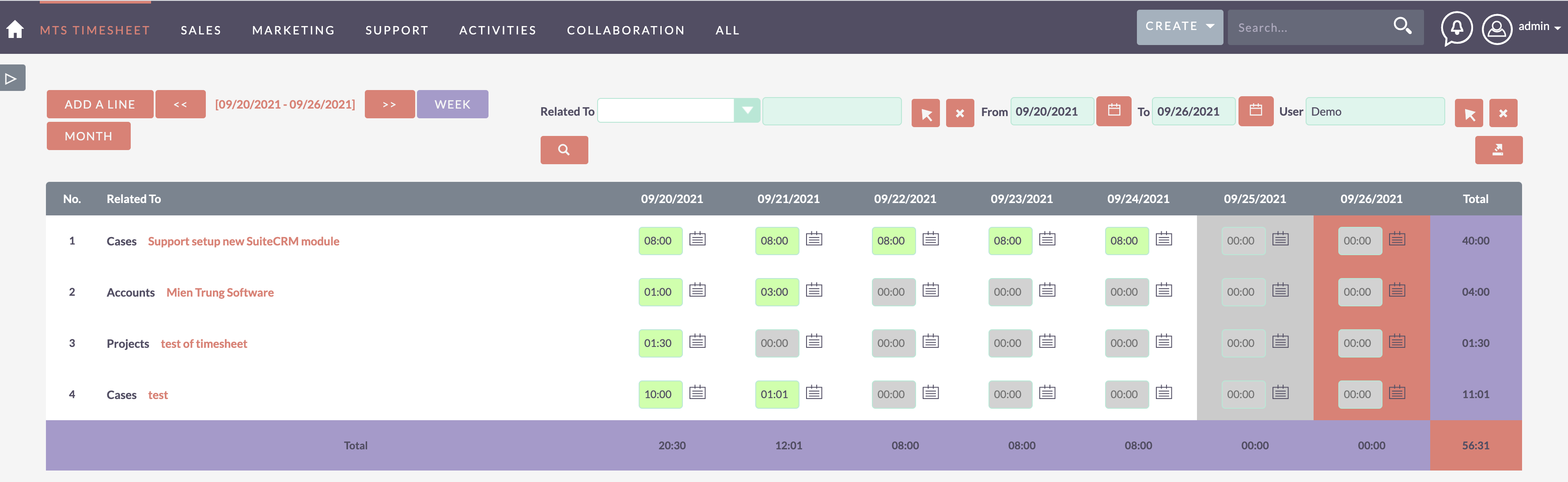 MTS Timesheet add-on for SuiteCRM activity tracking