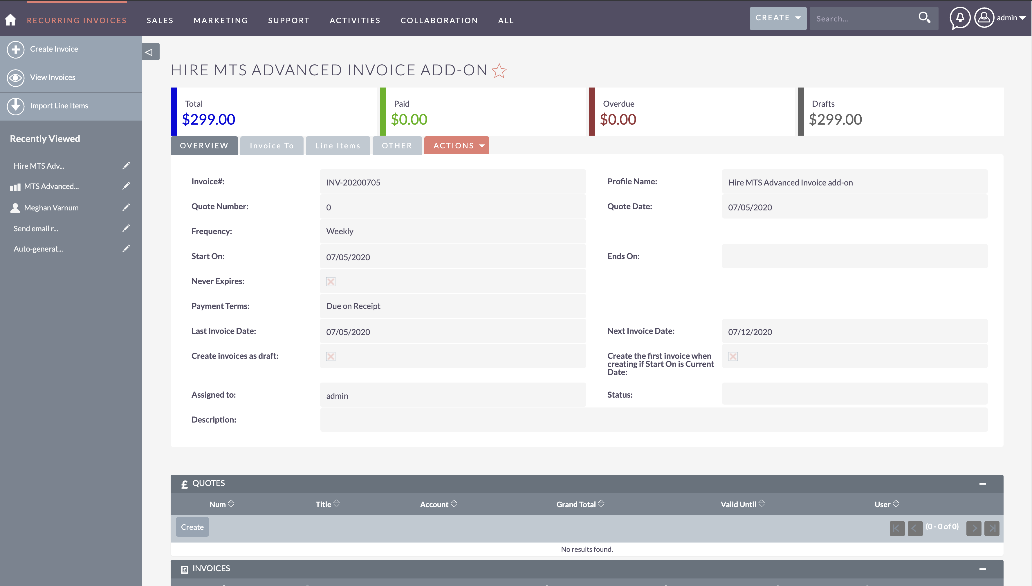 MTS Advanced Invoice add-on for SuiteCRM