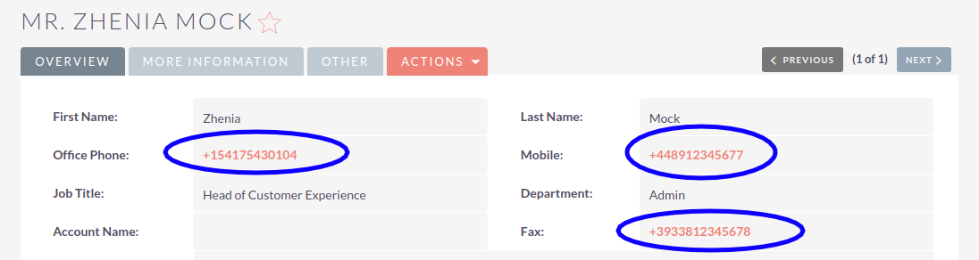 Phone Field With Country Flags add-on for SuiteCRM Detail View