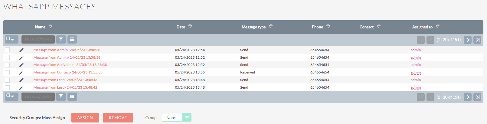 Suite WhatsApp Integration registered messages