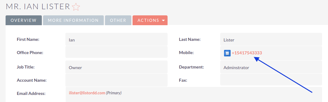 SuiteCRM SMS Integration DetailView