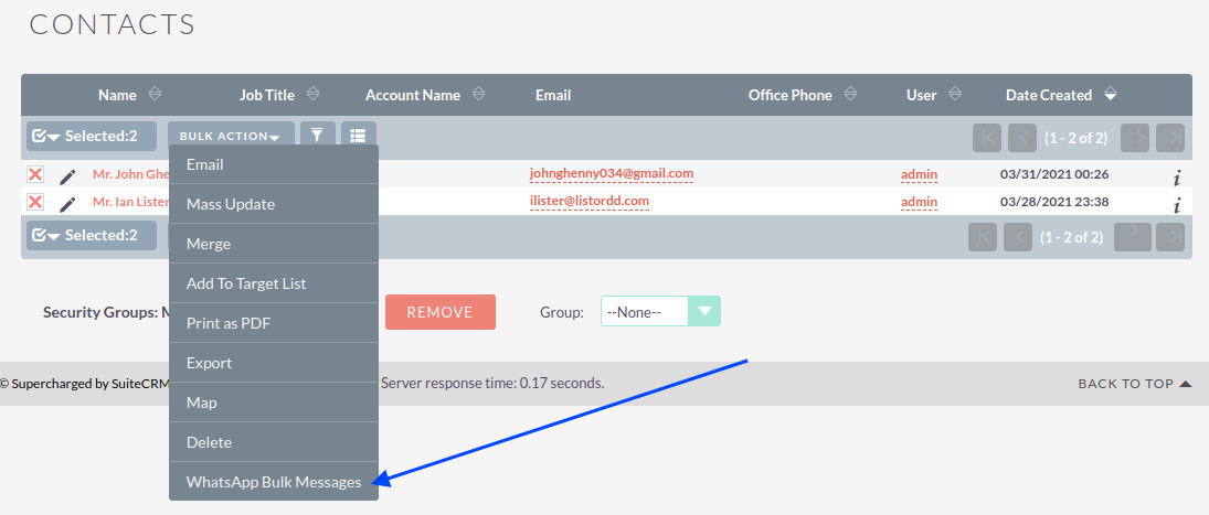 SuiteCRM Twilio WhatsApp Integration mass messages