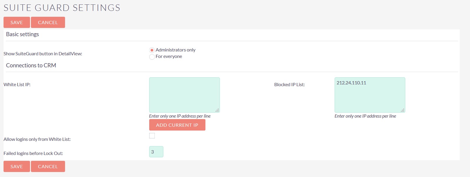 SuiteGuard integration for SuiteCRM settings