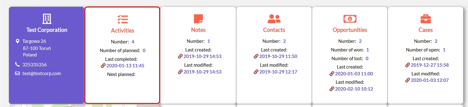 Account 360-Degree View solution for SuiteCRM no activities planned