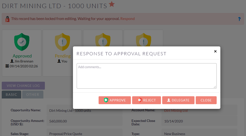 SuiteCRM approval process locked record
