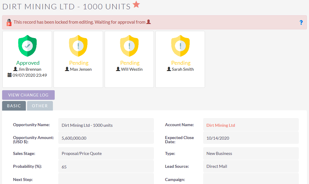 SuiteCRM approval record locked