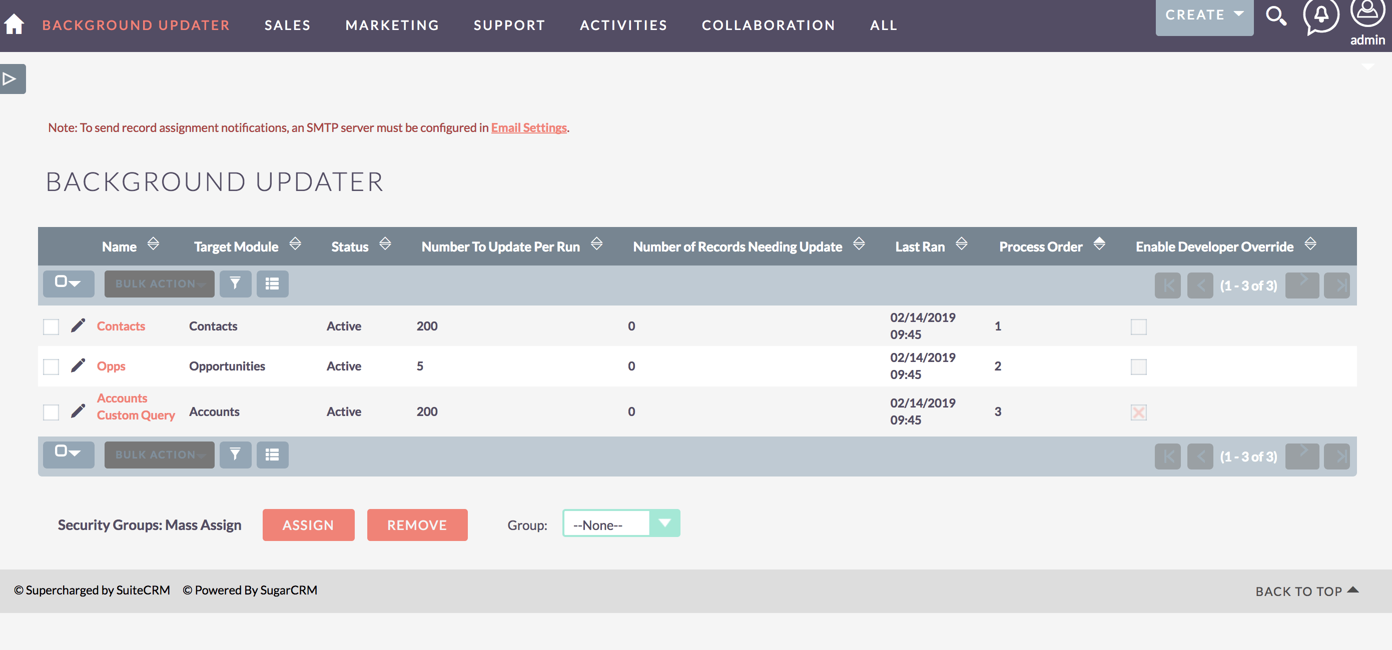 Background Updater for SuiteCRM field list