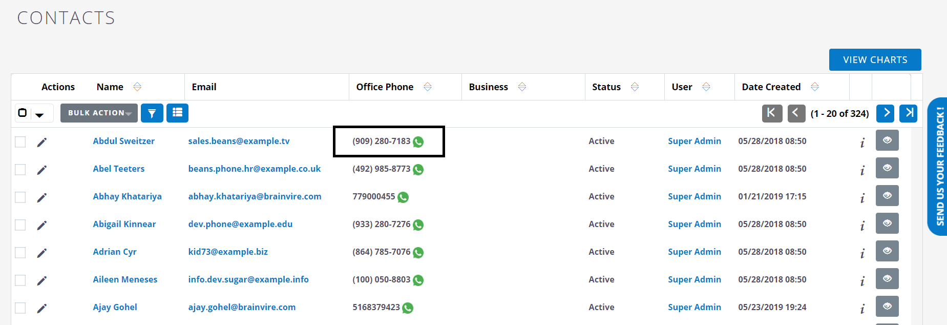 Contact listing in Twilio WhatsApp Extension for SuiteCRM