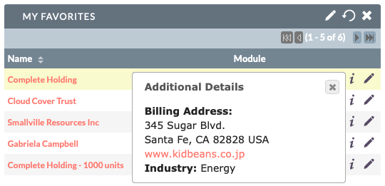 Favorites Dashlet for SuiteCRM address pop-up