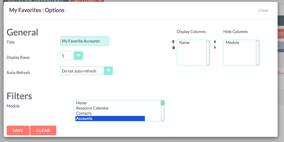 Favorites Dashlet for SuiteCRM enabling for select modules