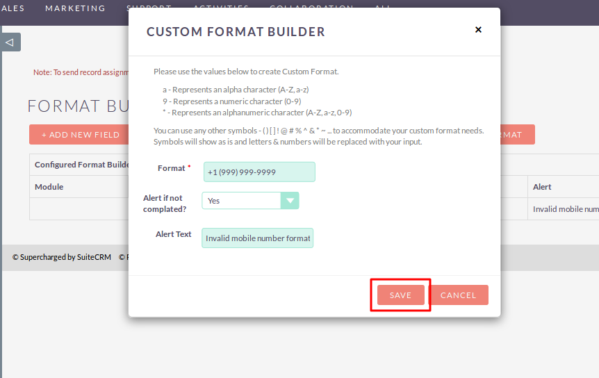 Configure Field Formats in SuiteCRM