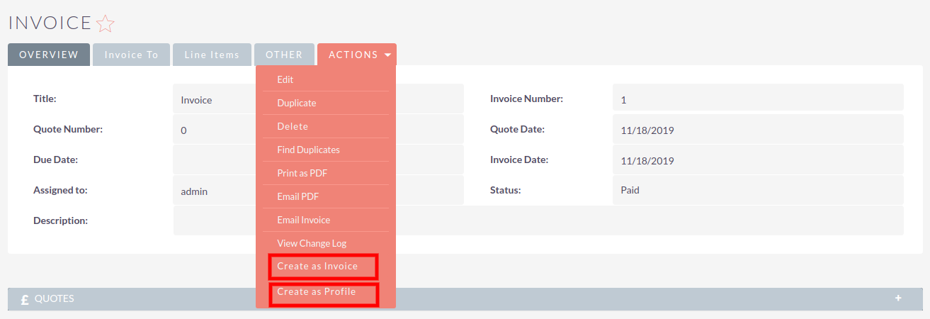 Creating invoice profile in FreshBooks add-on for SuiteCRM