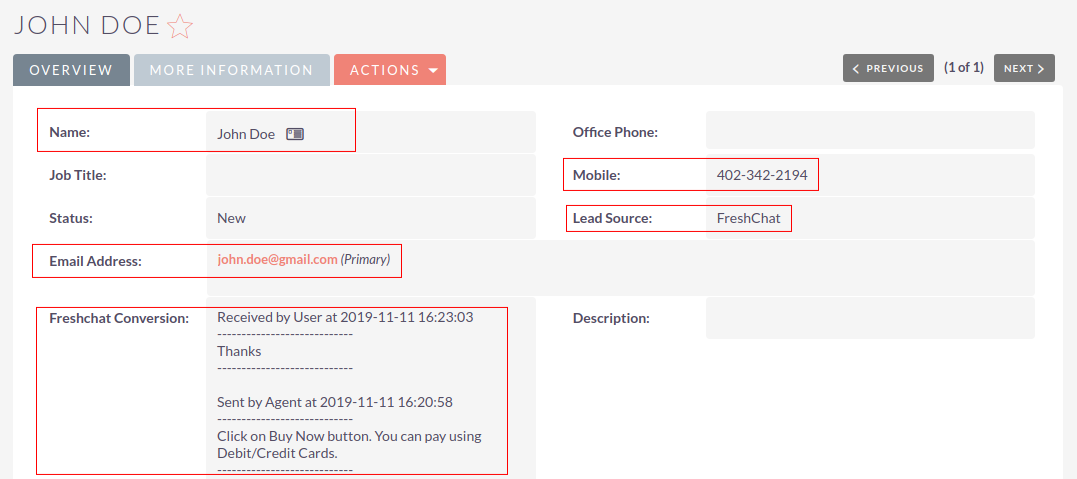 FreshChat leads in SuiteCRM example