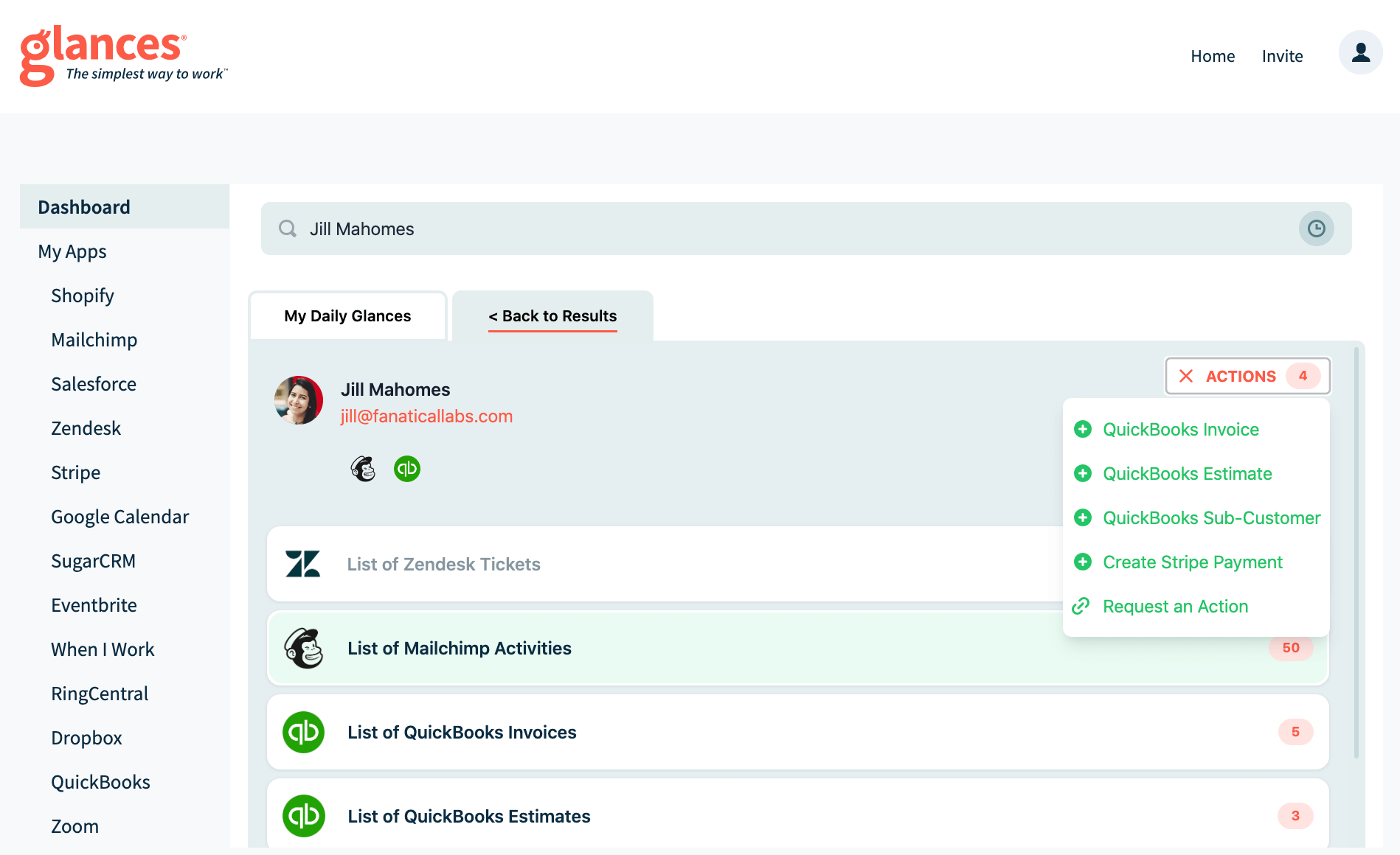 Glances no-code integration platform dashboard view