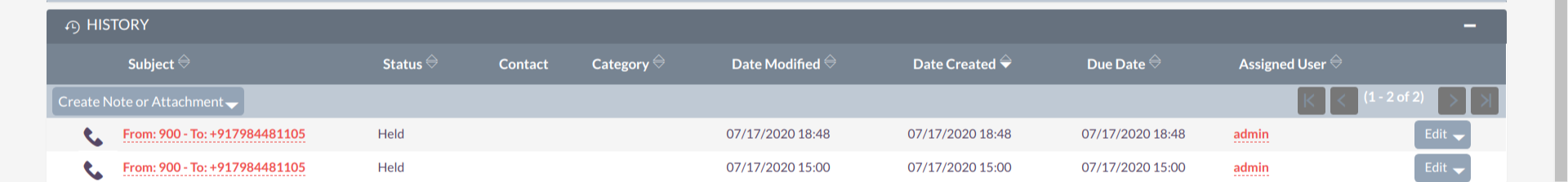 Jive Click to Call integration for SuiteCRM call history