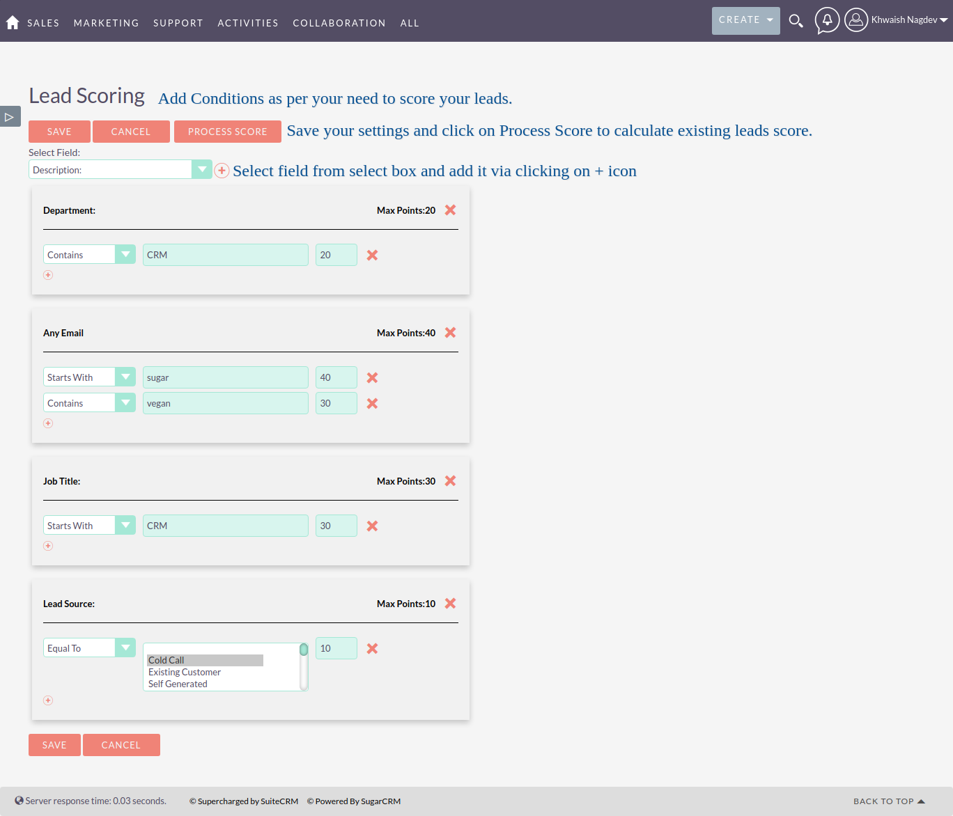 Lead Scoring add-on for SuiteCRM settings