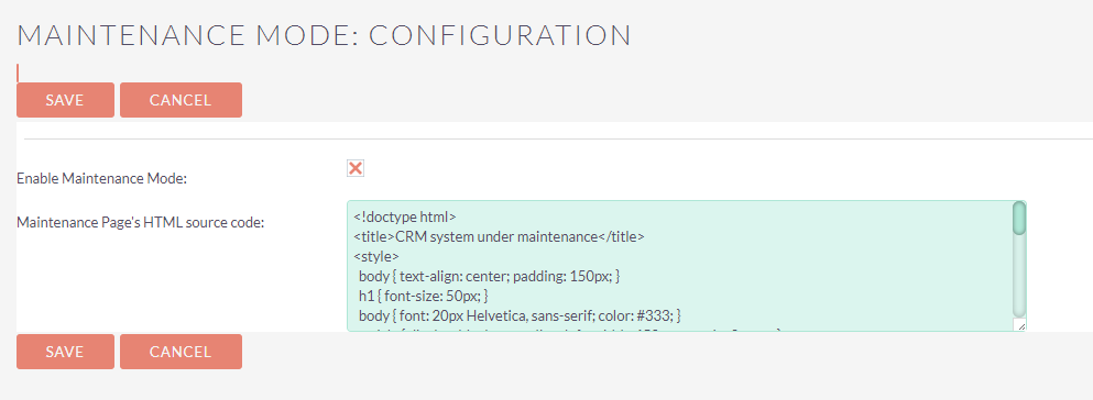 Maintenance Mode for SuiteCRM HTML page