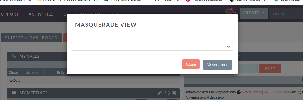 Masquerade Switch User add-on for SuiteCRM feature view