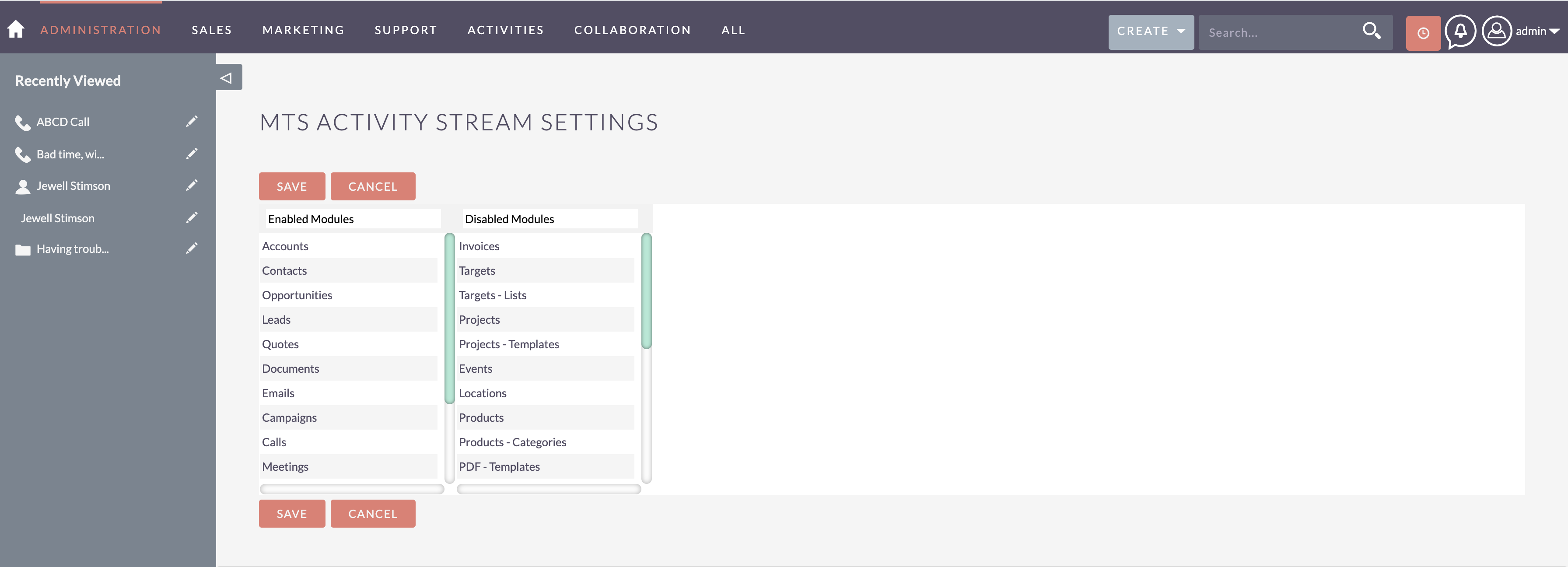 MTS Activity Stream add-on for SuiteCRM