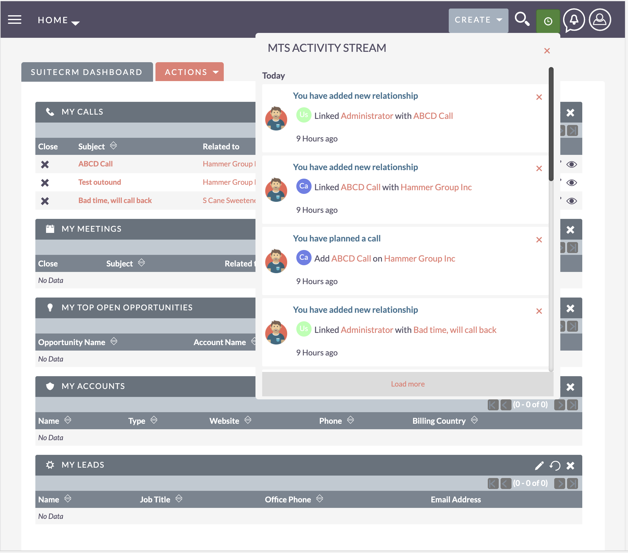 MTS Activity Stream add-on for SuiteCRM