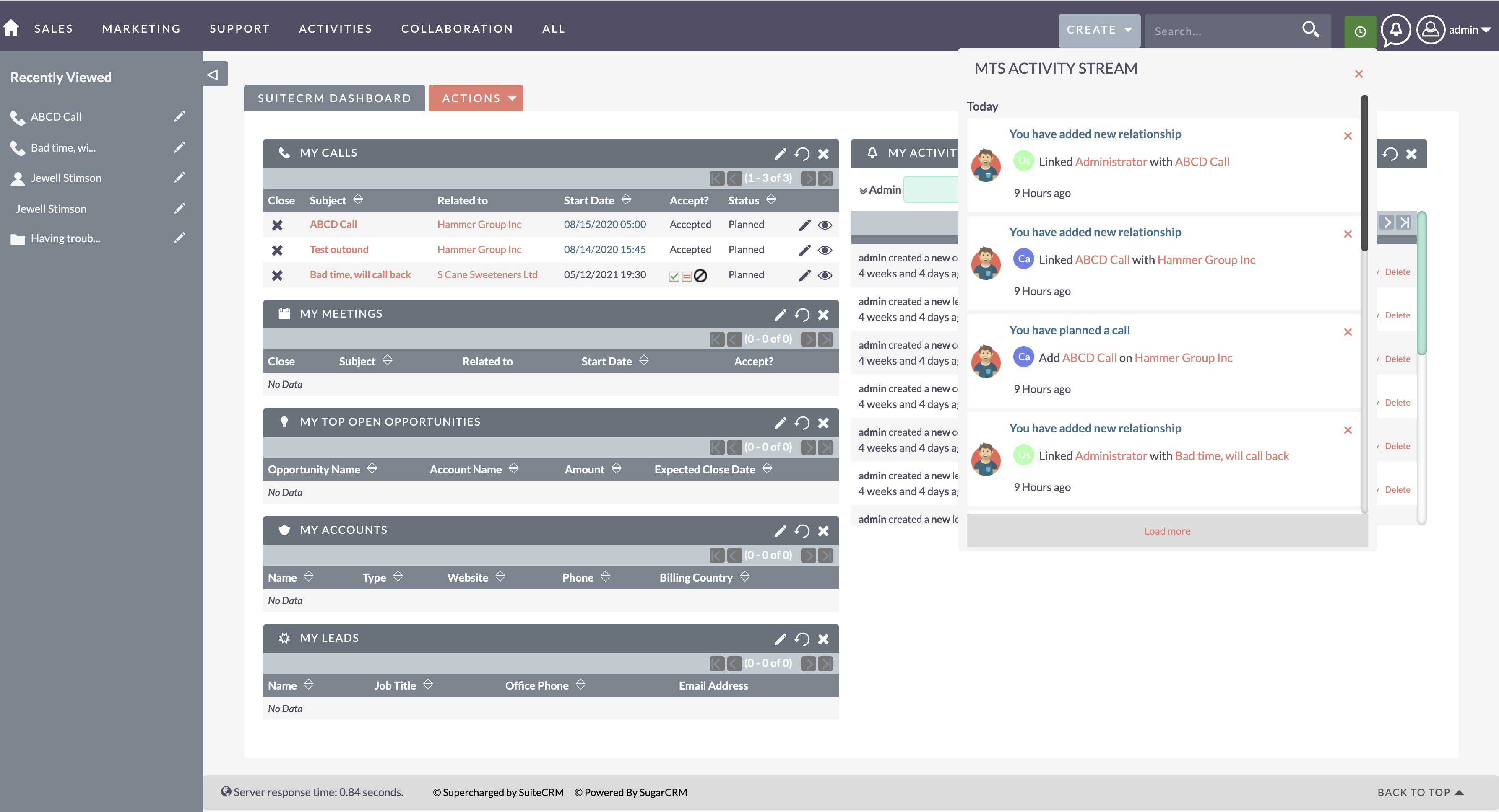 MTS Activity Stream add-on for SuiteCRM