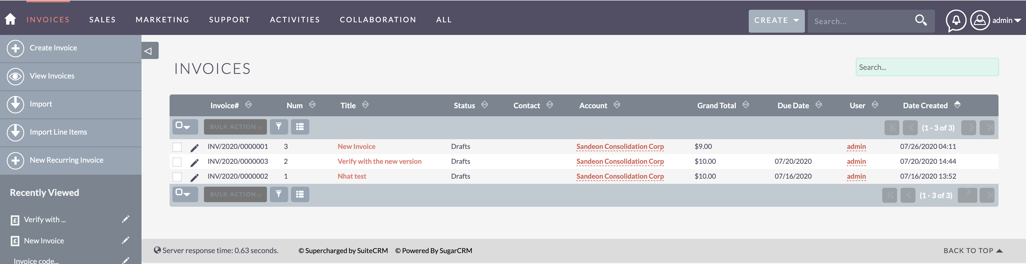 MTS Code Generator invoice result