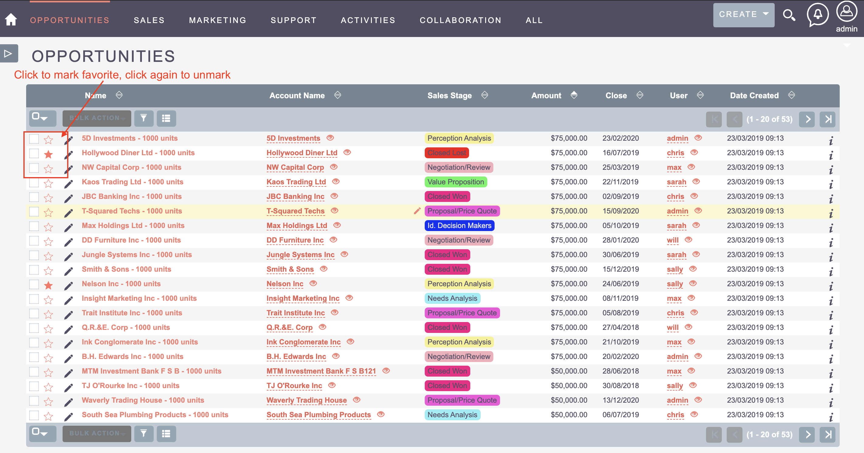 MTS Favorite Widget for SuiteCRM List View