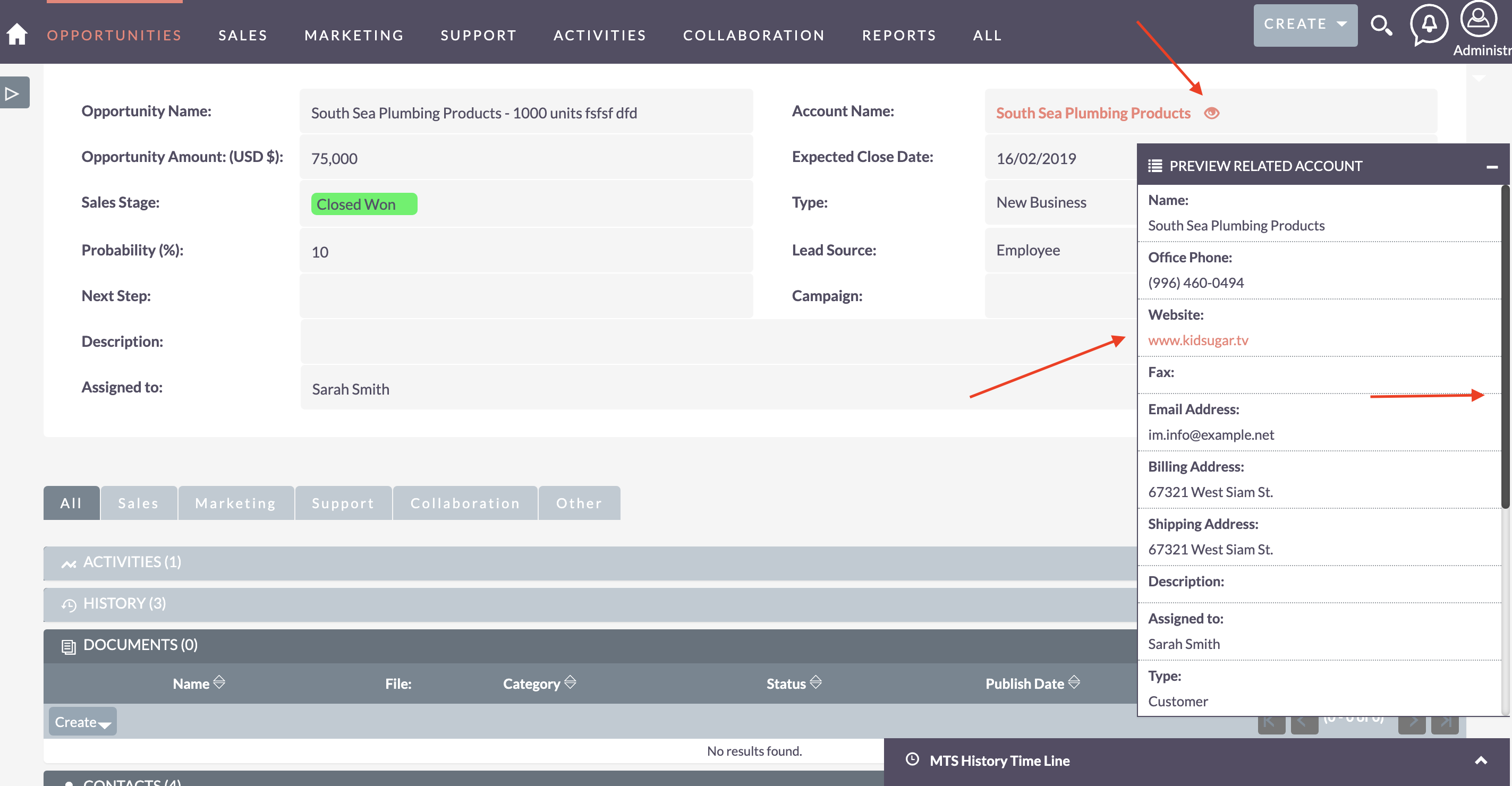 MTS Related Record Preview for SuiteCRM in Detail View