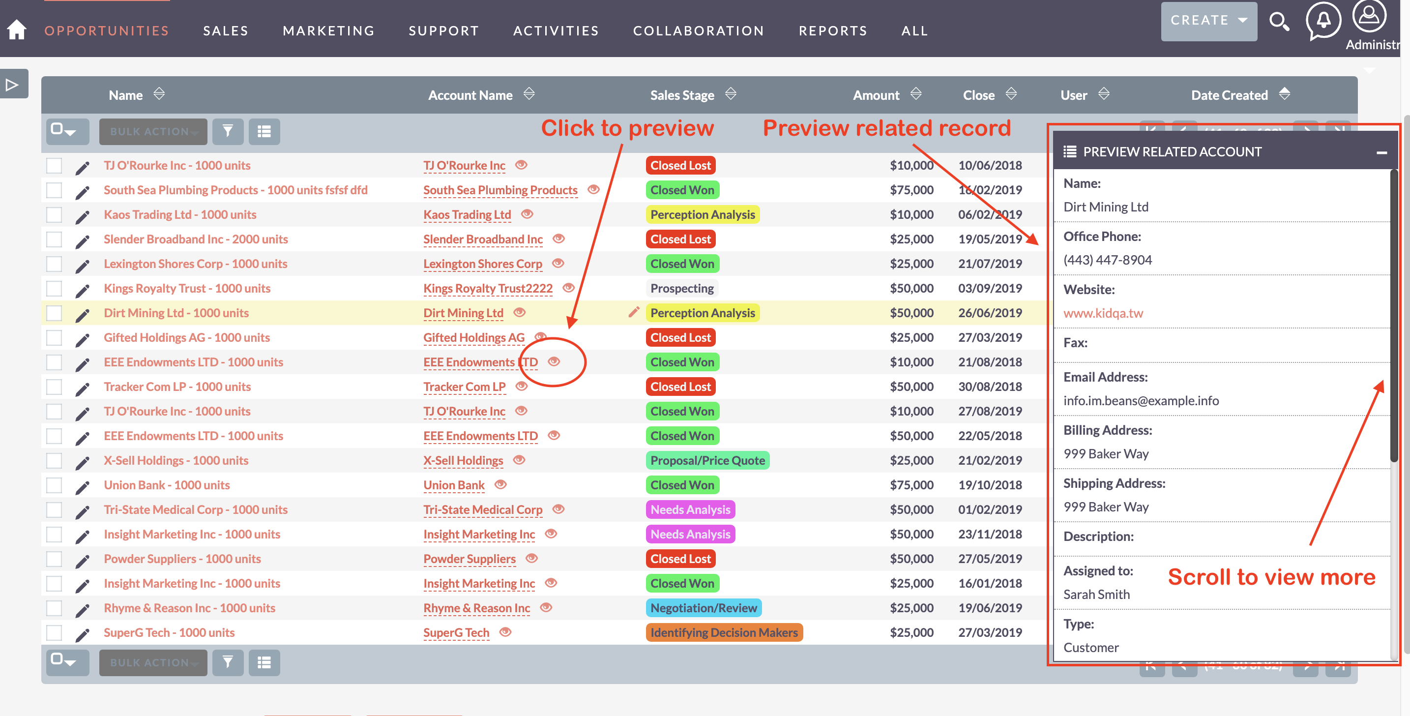 MTS Related Record Preview for SuiteCRM in List View