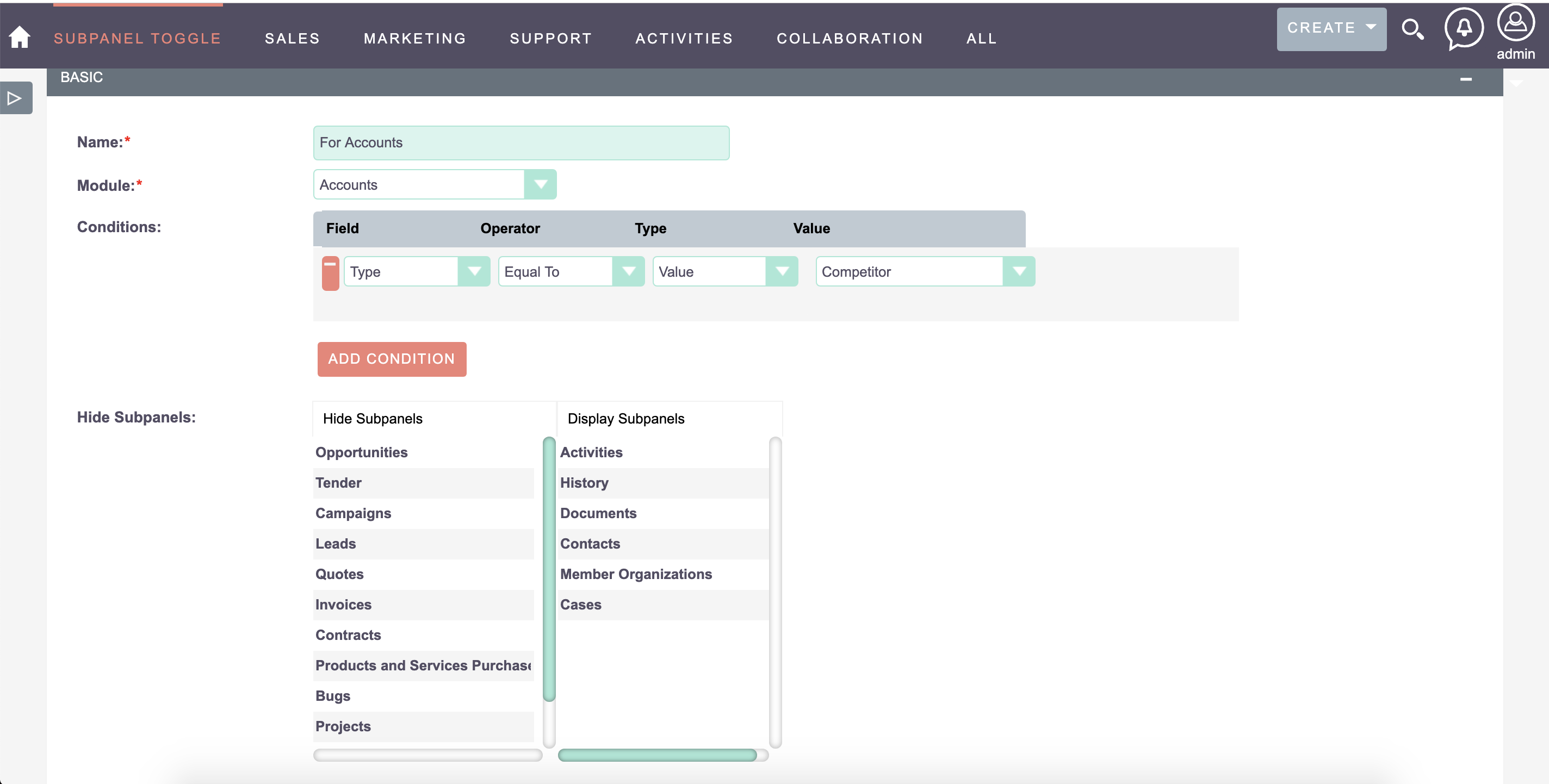 MTS Subpanel Toggle Add-on for SuiteCRM configuration