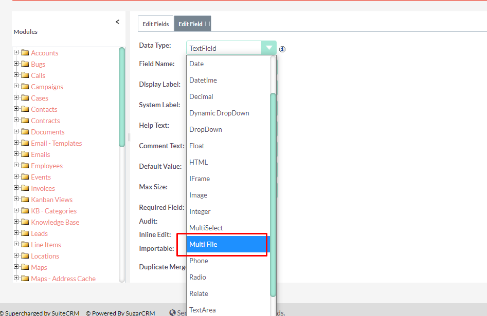 Multiple File Upload add-on for SuiteCRM Type