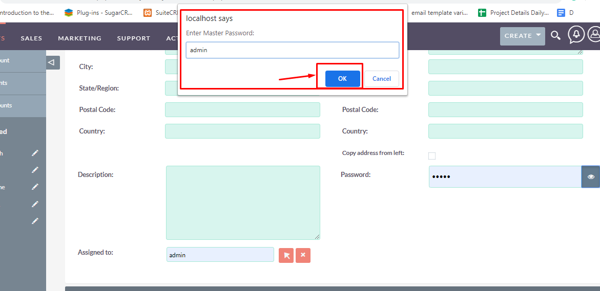 Password Datatype for SuiteCRM master password entry