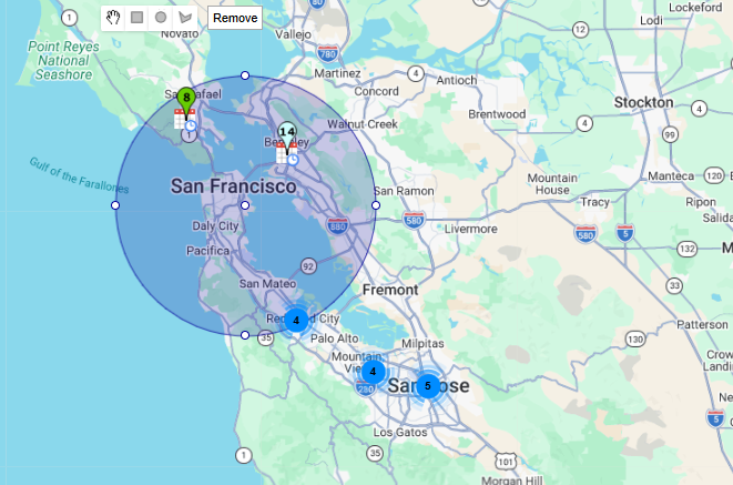 Find nearby accounts and leads on the map