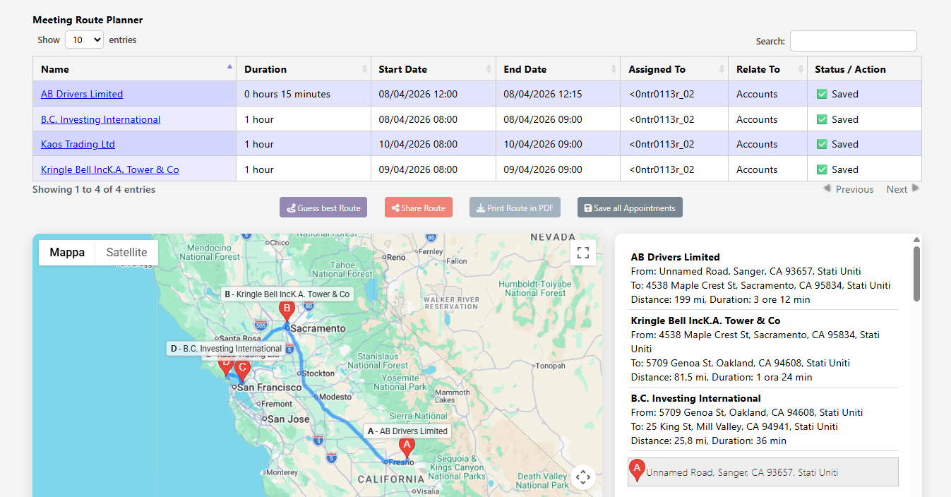 Optimize the best route across planned visits