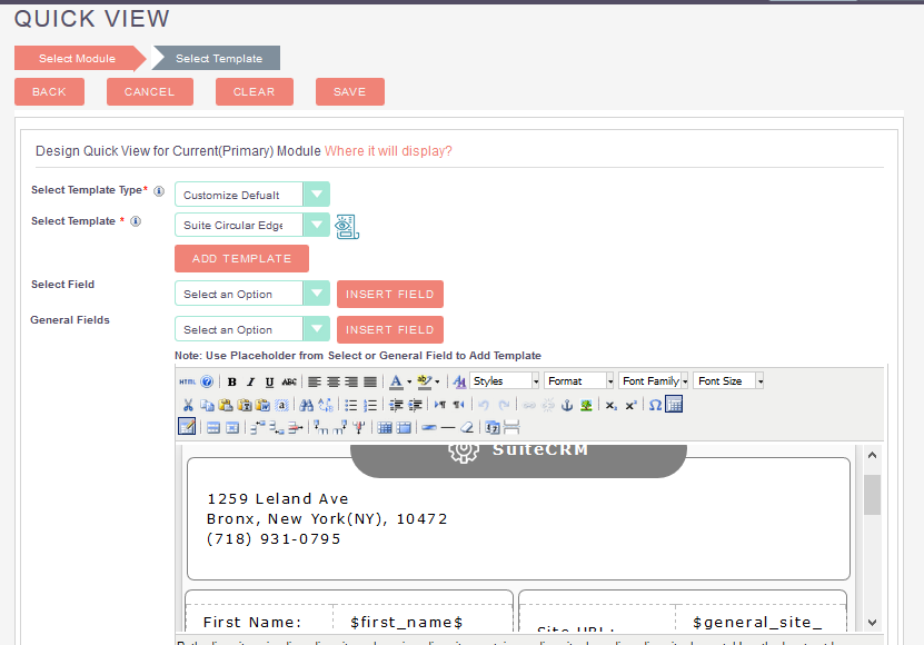 Quick View add-on for SuiteCRM configuration