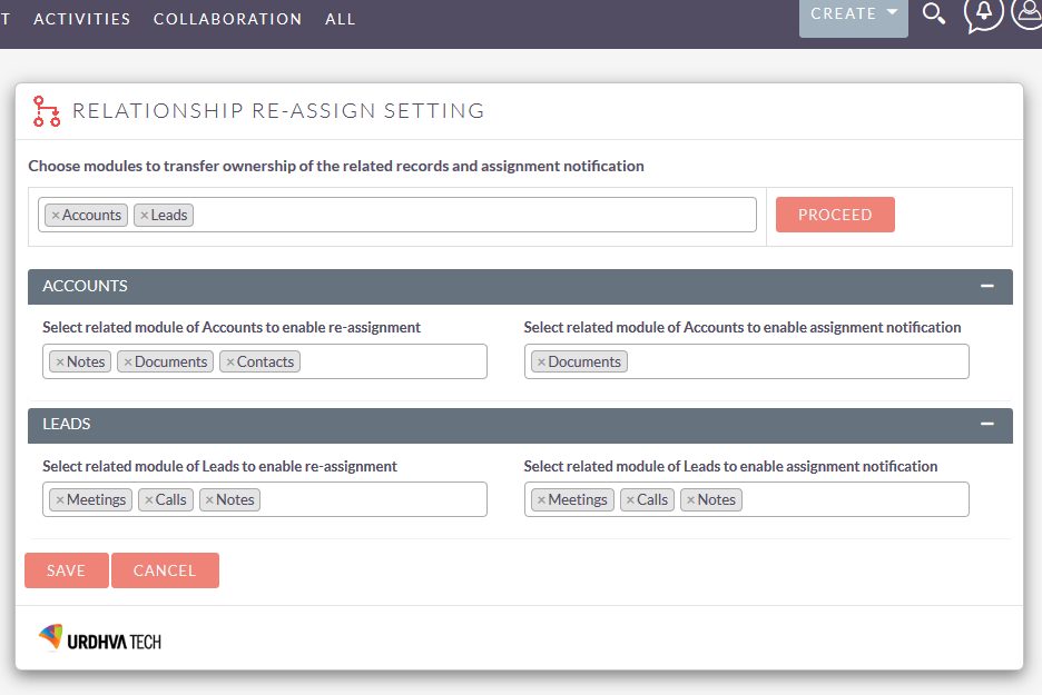 Reassign Related Records add-on for SuiteCRM activities configuration