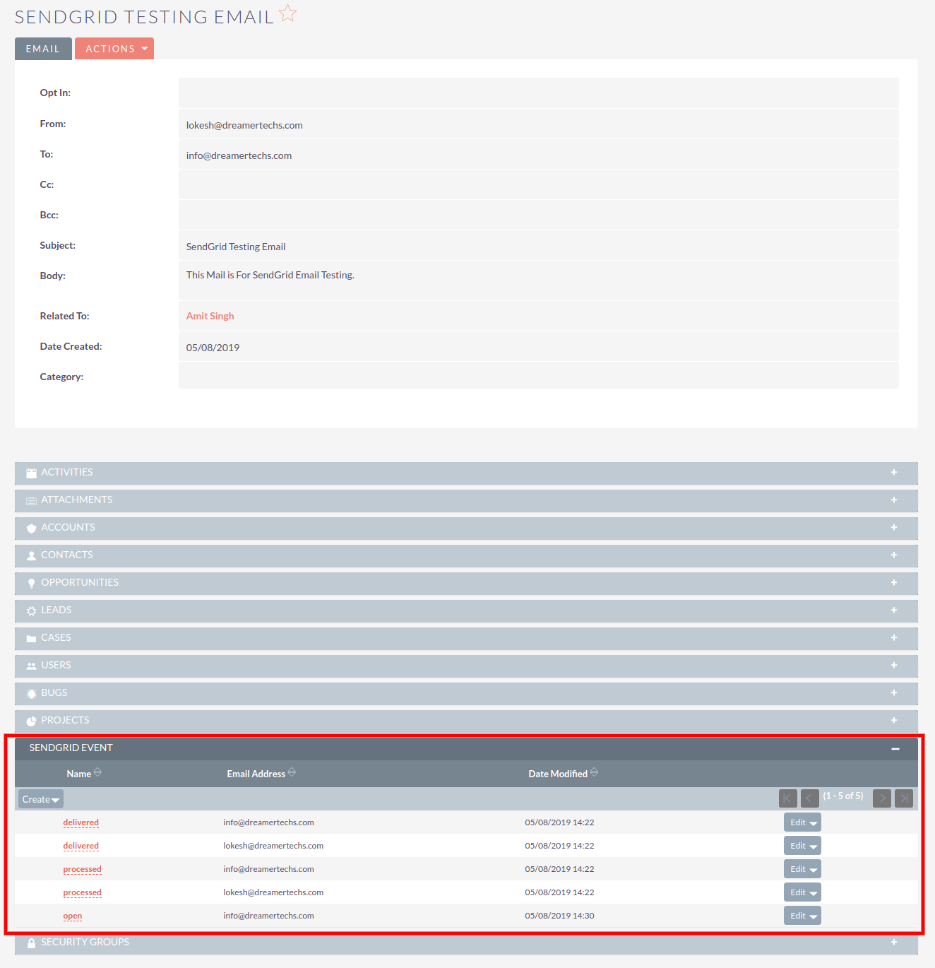 SendGrid tracking in SuiteCRM