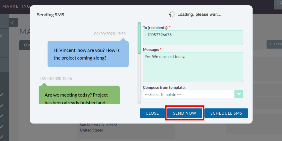 SuiteCRM SMS Integration sending single SMS